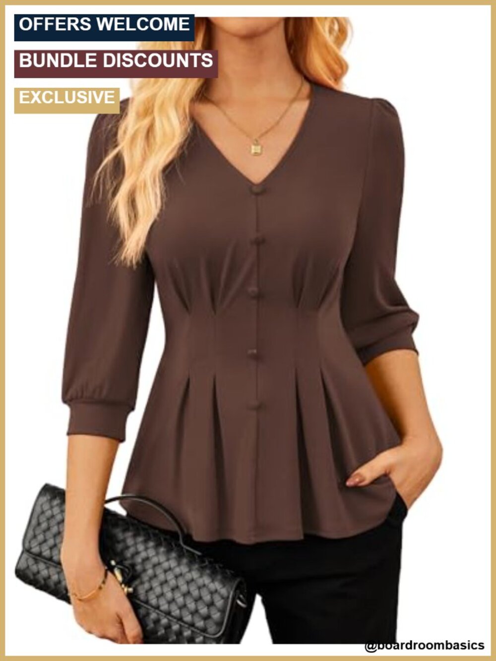 Women's Peplum Blouse V-Neck Dressy Casual Business Top Pleated Waist